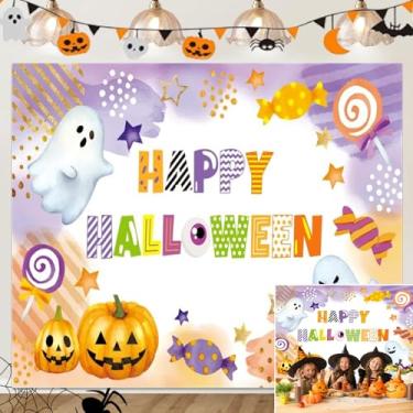 Imagem de Pano de fundo de Halloween para fotografia de 3 x 2,4 m, desenho animado feliz dia das bruxas, abóboras e fantasmas, decoração de festa infantil retrato de bebê, sessão de fotos, suprimentos para