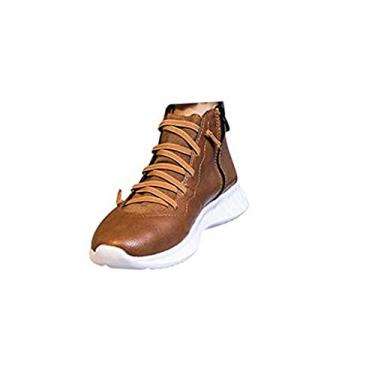 Imagem de Bigfanshu Sapatos femininos de cano curto botas de neve com cadarço botas de couro verde preto marrom neve feminino tênis de corrida macio, Marrom, 34 BR