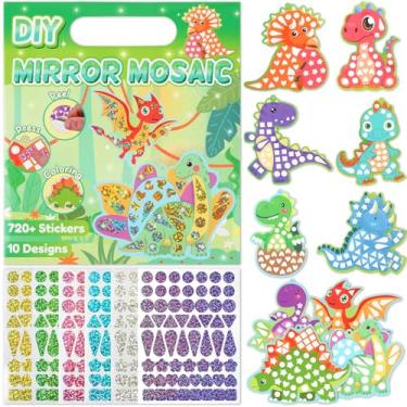 Imagem de JULEASEL DIY Mirror Mosaic Dinosaur Art Craft Kit, 10 Double-Sided Cards with Dino Designs, 12 Holographic Stickers & Hanging Cords, Kids Arts and Crafts Set for Ages 3-8, Birthday & Holiday Gift
