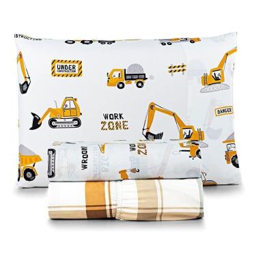 Imagem de Jogo De Lençol Joy Kids Solteiro 3 Peças Micropercal 200 Fios Infantil - Manny Trator - 100% Poliéster