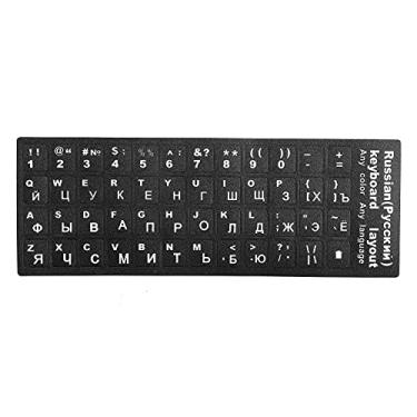 Imagem de Adesivos de teclado russo, decalques de substituição de teclado russo-inglês de PVC com fonte branca em fundo preto serve para teclados de notebook de 10 a 17 polegadas