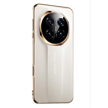 Imagem de HAOMRIYL Capa de couro para Honor Magic 8 Pro/8, capa de proteção de lente completa galvanizada borda dourada fina à prova de choque, branca, 8Pro