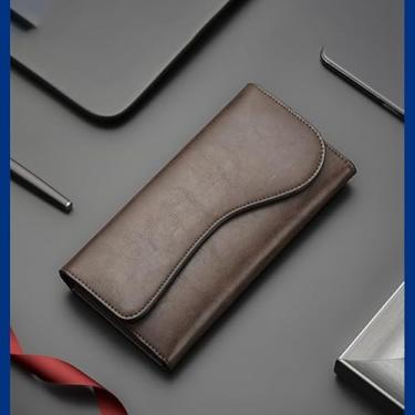 Imagem de Carteira longa masculina – Organizador de dinheiro vintage com zíper com bolso para telefone, carteira com bloqueio de RFID, Café escuro, Moderno
