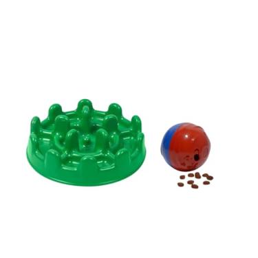 Imagem de Kit Mini Comedouro Lento Pet Fit + Bola Brinquedo Interativa Porta Petisco M Para Cães Estimula Alimentação Lenta Evita Engasgos E Reduz Ansiedade (Verde)