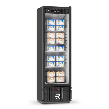 Imagem de Expositor Vertical para Sorvetes Refrimate 400 Litros Porta Vidro Preto e Branco 220V VCS400PV