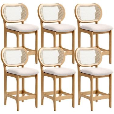 Imagem de Kit 6 Banquetas Baixa Bar Cozinha Sala De Jantar Betta L02 Mel Tela Linho Cru - Lyam Decor