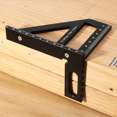 Imagem de Carpinteiro transferidor para carpintaria régua de triângulo de esquadria de alumínio 3D multi ângulo 45/90 graus régua de medição de layout (preto)