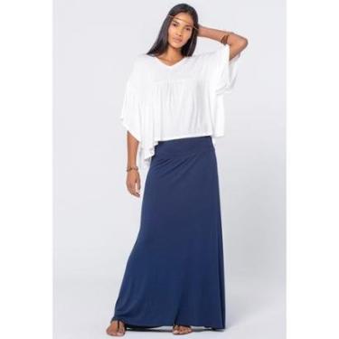 Imagem de Saia Longa Malha SAZ Azul Marinho - Único - Veste 38 ao 48-Feminino