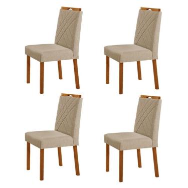 Imagem de Kit 4 Cadeiras Dallas Com Puxador Móveis Minas Cor Linho Bege