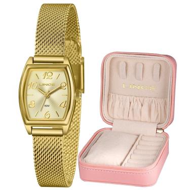 Imagem de Relógio Lince Feminino Ref: Lqgh278l22 C2kx Dourado Retangular Estojo Porta Joia
