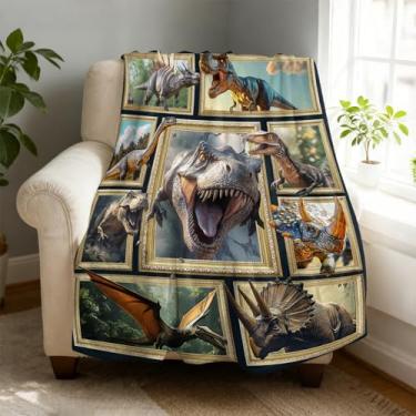 Imagem de Cobertor de lã de dinossauro 3D 101,6 x 127 cm para sofá cama, cobertor de flanela de microfibra super macio e aconchegante leve para mulheres, homens e crianças
