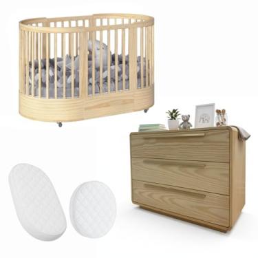 Imagem de Quarto de Bebê Completo Wave Divicar Berço 3 em 1 + Cômoda 3 Gavetas Design Inspirado nas Ondas do Mar Madeira Maciça (NATURE)