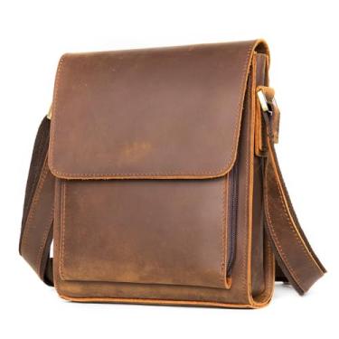 Imagem de Bolsa mensageiro de couro genuíno masculina tiracolo bolsa tiracolo para trabalho e negócios vintage capacidade, Marrom, 8.66 x 3.15 x 10.03 inches