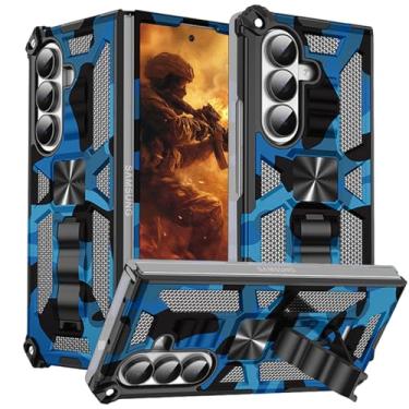 Imagem de Ephoou Capa com suporte de camuflagem para Samsung Galaxy Z Fold7 - Suporte embutido, capa protetora resistente à prova de choque resistente à prova de choque para Galaxy Z Fold 7 Camo-Azul