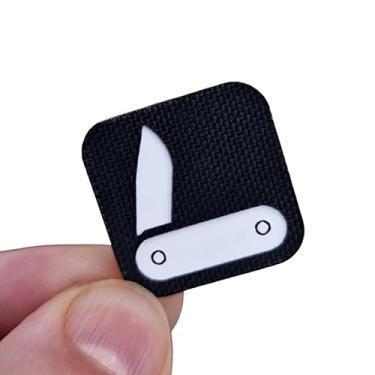 Imagem de Mini Knife Ranger Eye Patch de 2,5 x 2,5 cm – Nylon cortado a laser e vinil – Remendo branco sobre preto EDC para mochilas, bolsas de ferramentas e equipamentos táticos – Suporte de gancho (lado do