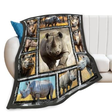 Imagem de Cobertor de rinoceronte branco, cobertores de animais de rinoceronte, presentes para meninas, meninos, crianças, amantes de rinoceronte, macio e aconchegante, pelúcia de lã para sofá-cama 127 x 101 cm