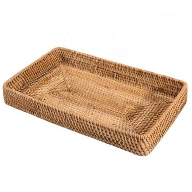 Imagem de Bandeja de vime retangular para banheiro, cesta de armazenamento grande para organização doméstica, bandeja de vime versátil para sala de estar, cozinha e escritório