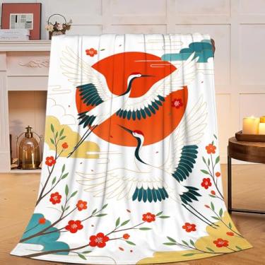 Imagem de Cobertor de guindaste branco guindaste oriental asiático cobertor presentes para mulheres meninas lã felpudo macio aconchegante flanela pássaro oriental roupa de cama pelúcia quente para crianças