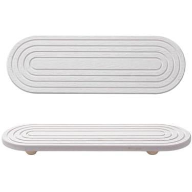 Imagem de Bandeja de lama de diatomáceas absorvente de água para pia, organizador de suporte de secagem rápida, bandeja de copo minimalista para cozinha e banheiro, cor branca