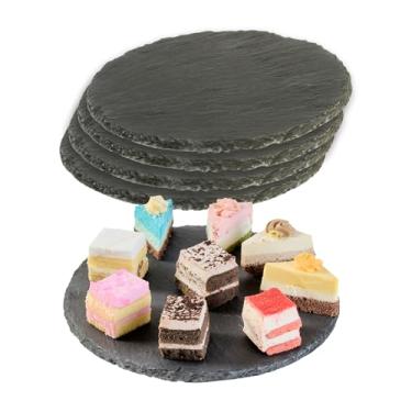 Imagem de Restaurantware Bandejas de ardósia para servir, pacote com 10 unidades de 20 cm, pés de espuma, pratos de pedra charcutaria, bordas rústicas, congeláveis, quadrados, pretos para exibição de queijos