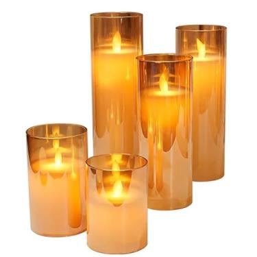 Imagem de Vela LED De Cera Decorativa Luminária De Vidro Âmbar Sem Chama Lâmpada De Com Pilhas (20 cm)
