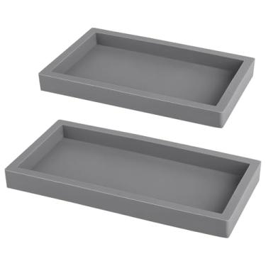 Imagem de Bandejas de banheiro, organizadores de bandeja de aromaterapia de silicone, balcão de cozinha retangular, bordas altas, antiderrapantes, para anéis de chaves de maquiagem, 2 peças cinza grande +