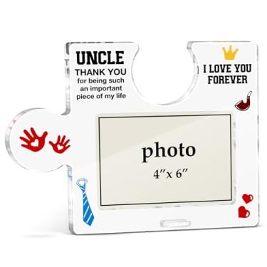 Imagem de Porta-retrato Uncle Gifts, Best Uncle Gifts Great Birthday Gift from Niece Nephew Pathers Day Thanksgiving Christmas Gift Ideas Acrylic Puzzle Piece Desk Frames, Horizontal 10 x 15 cm