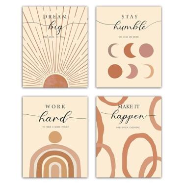 Imagem de Conjunto de 4 impressões de pôsteres inspiradores Boho Sunshine, decoração de parede de afirmações positivas para escritório, quarto, sala de aula, citações motivacionais boêmias, impressões para
