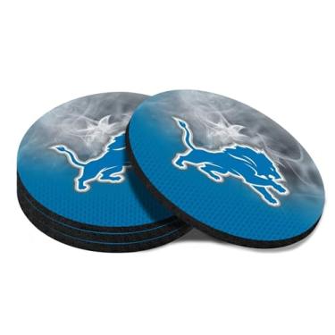 Imagem de Lawintt Conjunto de 4 porta-copos para bebidas, porta-copos para mesa de centro e mesa, base de borracha antiderrapante com design de cor azul vermelha para fãs de futebol, base de borracha