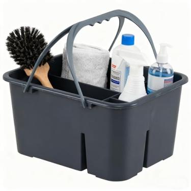 Imagem de Parlynies Organizador de utensílios de limpeza, organizador de ferramentas domésticas com alça, balde de plástico grande, bolsa de chuveiro portátil, cinza