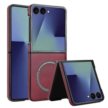 Imagem de XKchatpt Capa magnética para Samsung Galaxy Z Flip 7 compatível com carregamento sem fio, capa rígida fina à prova de choque de couro PU para Samsung Galaxy Z Flip 7 (vermelho)