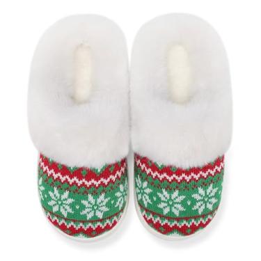 Imagem de Pantufas femininas de algodão de Natal, espuma viscoelástica macia, quente, aconchegante, para uso interno e externo, Verde, 7-8