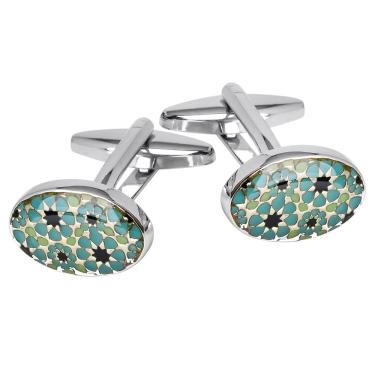 Imagem de Abotoaduras: elegante design oval em esmalte azul e preto