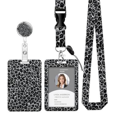 Imagem de Cordão retrátil para crachá de identificação com clipe e chaveiro, ajustável, bonito carretel durável, perfeito para mulheres enfermeiras, professoras, trabalhadoras de escritório (animais selvagens