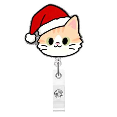 Imagem de Carretel de crachá de Natal, crachá de acrílico de gato fofo para crachá de identificação, chapéu de Natal, suporte retrátil de crachá, acessórios de clipe de jacaré para enfermeiras, trabalhadores