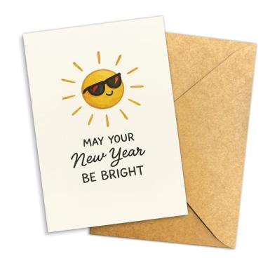 Imagem de May Your New Year Be Bright – Funny Sunshine Greeting with Happy Sun in Sunglasses, Cartão de feriado positivo para amigos, familiares, colegas de trabalho ou professores Cartão único 14 x 20 cm