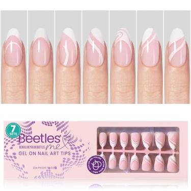 Imagem de beetles Gel Polish Unhas Postiças French Tip Press On, 224 Unidades, Curtas, Rosa Amêndoa, 4 Em 1, Pontas De Gel, Primer E Base Pré-Aplicados, Sem Necessidade Lixa, Manicure Faça Você Mesmo, Fácil,
