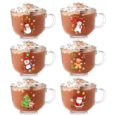 Imagem de Vesici Conjunto de 6 canecas de café de Natal de 473 ml, canecas de vidro de Natal de inverno com alça de floco de neve, xícaras de café, Papai Noel, boneco de neve, presente de Natal para mulheres
