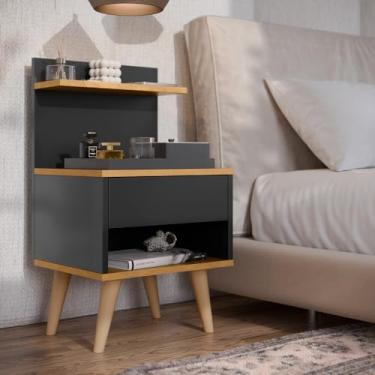 Imagem de Mesa de Cabeceira Retrô Multiuso com Prateleira e Gaveta Astra (1UN PRETO FREIJO)