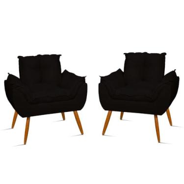Imagem de Kit 02 Cadeiras Poltronas Opala Suede Cor:preto