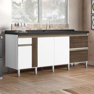Imagem de Gabinete Cozinha Armário Pia 174cm Portas Gavetas 100% Mdf (Avelato/Branco)