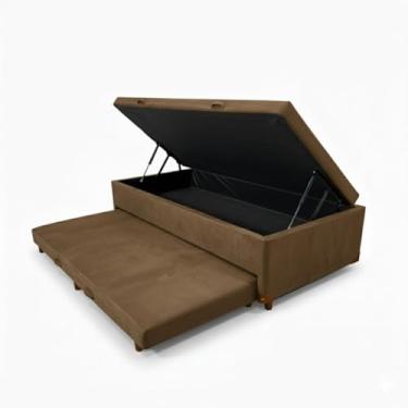 Imagem de Cama Box Baú Solteiro com Auxiliar Conjugada | Blindada | Pistão a Gás | Suporta Até 200kg | (188x88x42) (Suede Marrom)