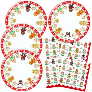 Imagem de YY Conjunto de pratos de papel para festa de Natal de 25,4 cm, pratos de jantar descartáveis com guardanapos de 33 cm para 20 pessoas