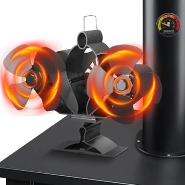 Imagem de Ventilador de fogão a lenha, ventilador de lareira de 12 lâminas para fogão a lenha, ventiladores de fogão alimentados por calor para fogão de pellets com termômetro, ventilador de calor ecológico de circulação ultra silencioso, acessórios de fogão a lenha (12 lâminas)