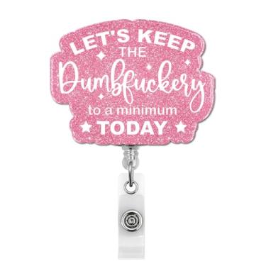 Imagem de Carretel de crachá de enfermeira engraçado, retrátil, suporte rosa para crachá de identificação com clipe jacaré para enfermeira de UTI, estudante de enfermagem, trabalhador médico, professor
