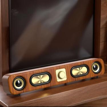 Imagem de Alto-falante Bluetooth vintage com som surround, bateria de 2400 mAh, sistema de áudio de 4 unidades, conexão com cabo/sem fio, suporte USB/TF/AUX, tempo de reprodução 10H (madeira)