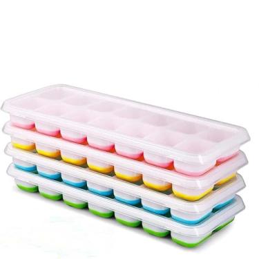 Imagem de Kit 4 Formas de Gelo com Tampa Rígida e Fundo de Silicone Flexível – Moldes de Cubo de Gelo Fácil de Desenformar