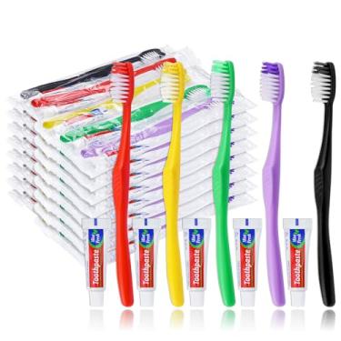 Imagem de HAIFOTRVA 30 escovas de dentes descartáveis com pasta de dente, escova de dentes de uso único com pasta de dente embrulhada individualmente, kit de escovas de dentes descartáveis para viagem, a granel