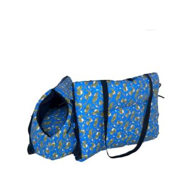 Imagem de Kit Pet 2 em 1 Bolsa de Transporte e Cama com Colchonete Portátil Impermeável, Tricoline e Microfibra, para Animais até 10kg (Dino Azul)
