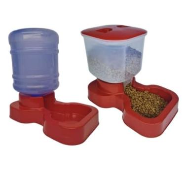 Imagem de KIT BEBEDOURO 10L COMEDOURO/TRATADOR 8L/3,5KG AUTOMÁTICO CÃES E GATOS (VERMELHO)